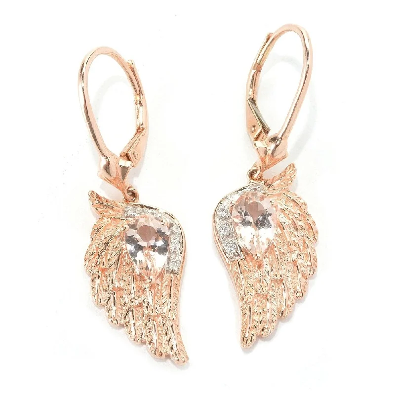 Wild pearl earrings-Rose Gold Plated Over Sterling Silver Morganite and White Natural Zircon Dangle Earrings