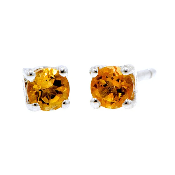 Offset stone earrings-Round Citrine 3mm Stud Earrings