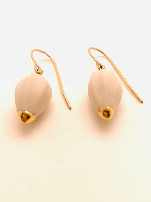 Natural sapphire earrings-Seed Earrings, Sculpted Porcelain with 22k Gold Tipped Tip