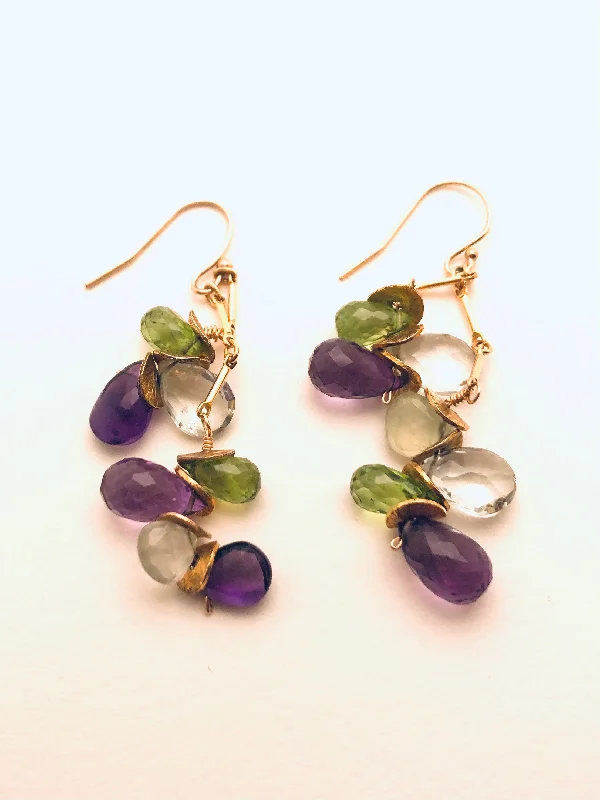 Four-stone earrings-Signature MultiGem, Amethyst, Topaz, Green Garnet Earrings