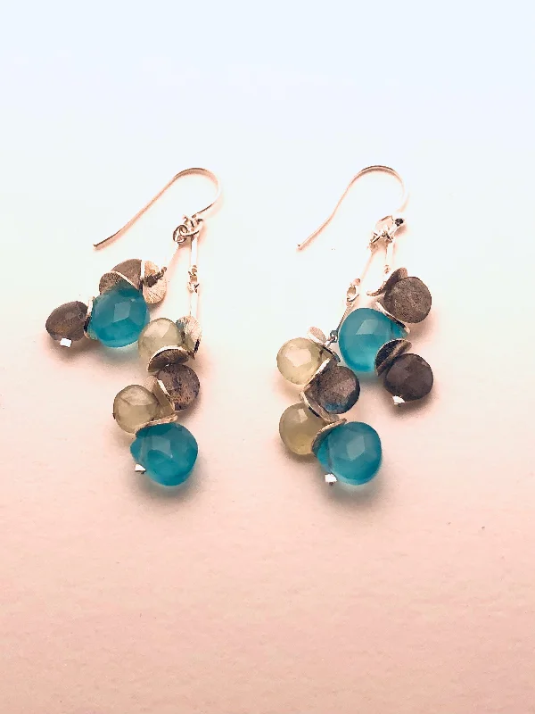 Sparkling drop earrings-Signature Water Color Earrings, Labradorite, Prehnite, Chalcedony, Sterling