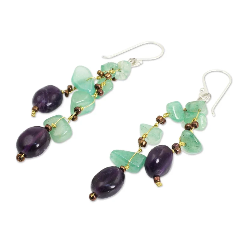 Crafted gold earrings-Silver Mystic Jungle Aventurine Amethyst Earrings (Thailand)