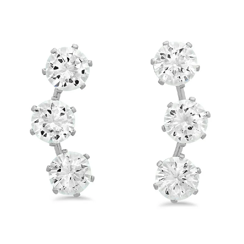 Subtle arc earrings-Steeltime Silvertoned Simulated Diamond Ear Climbers