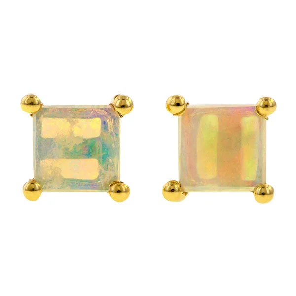 Gentle wave earrings-Square Opal Stud Earrings