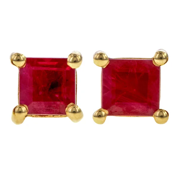 Natural garnet earrings-Square Gemstone Stud Earrings