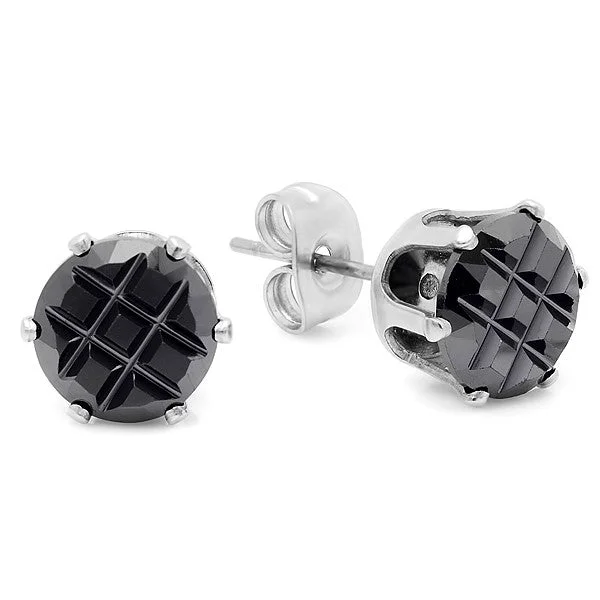 Satin titanium earrings-Steeltime Stainless Steel Black Stud Earrings