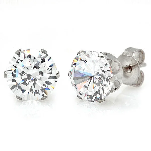 Crafted gold earrings-Stainless Steel 8mm Simulated Diamond Stud Earrings