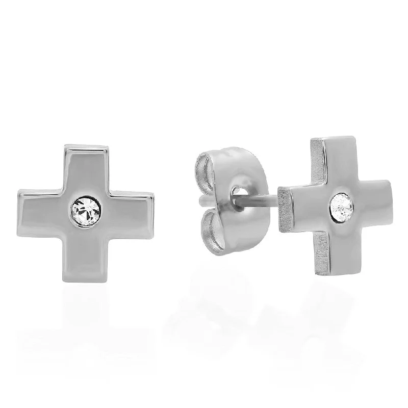 Classic ruby earrings-Ladies Stainless Steel Cross Design Stud Earrings