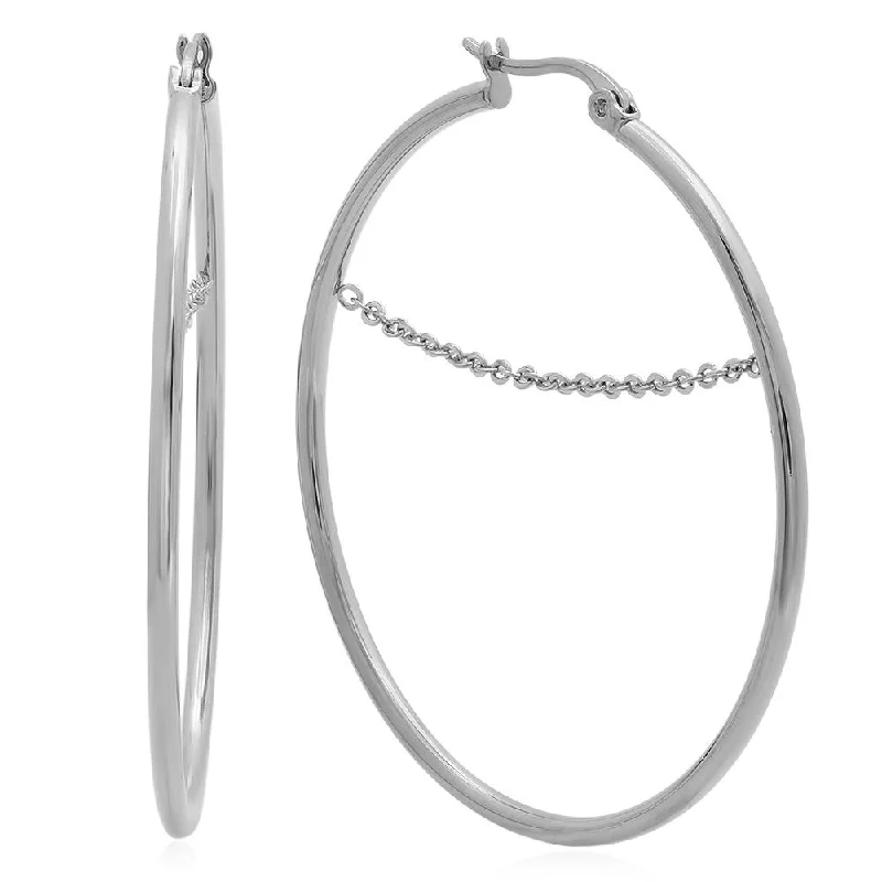 Winding twist earrings-Stainless Steel Hoop Earrings With Chain Links