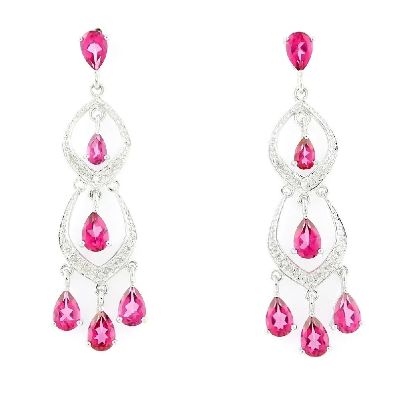 Brushed steel earrings-Sterling Silver 5.12ctw Pink Topaz & Diamond Chandelier Earring 1.87'L