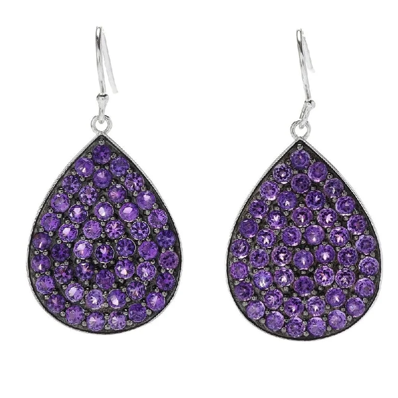 Hand-grooved earrings-Sterling SIlver 925 African Amethyst Drop & Dengle Earrings