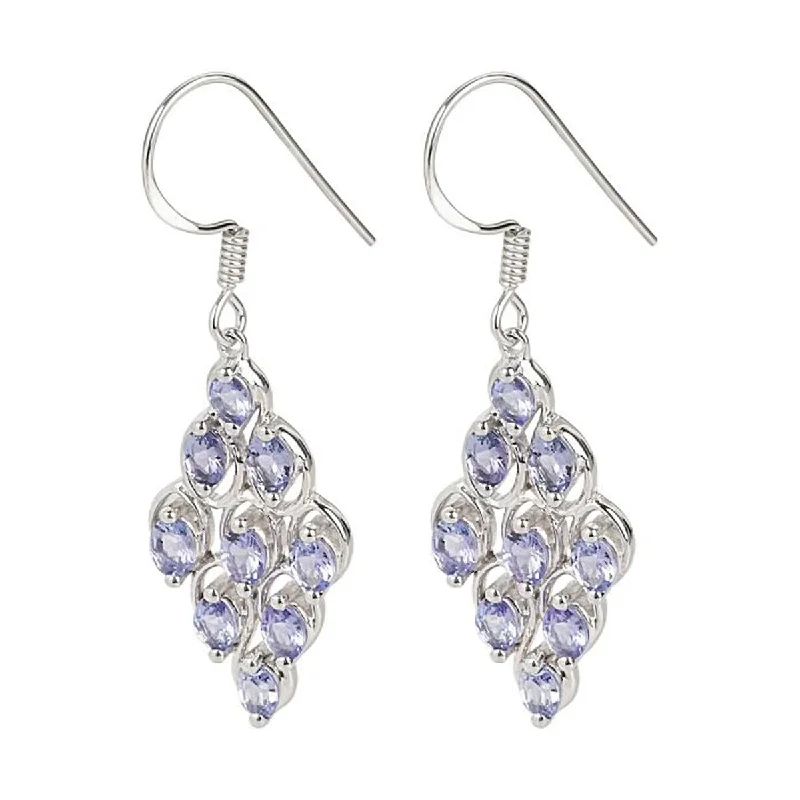 Sparkling gem earrings-Sterling Silver 925 Tanzanite Drop & Dangle Earrings