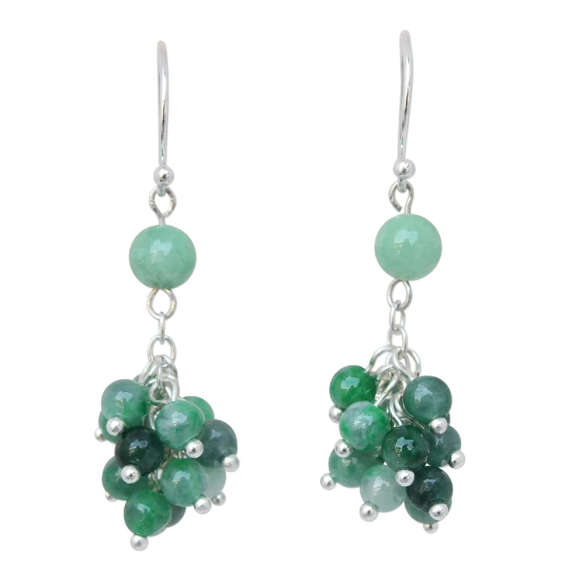 Curving bar earrings-Sterling Silver Abundance Jade Earrings