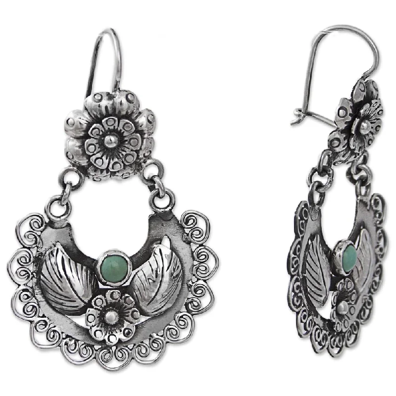 Radiant silver earrings-Sterling Silver Floral Thoughts Turquoise Earrings - 1.8*1.2