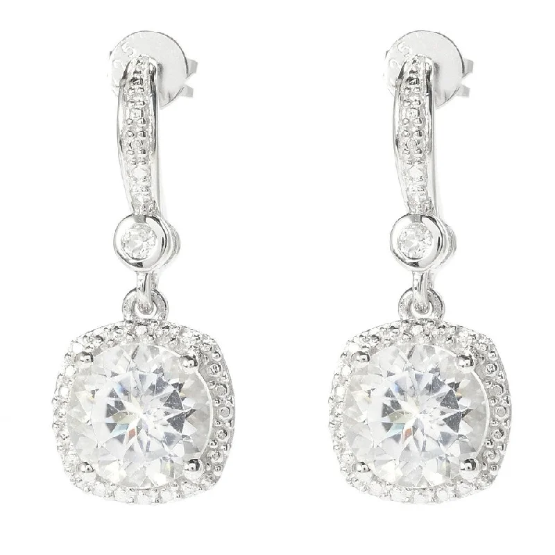 Sparkling gem earrings-Sterling Silver Gemstone and White Topaz Drop Earrings