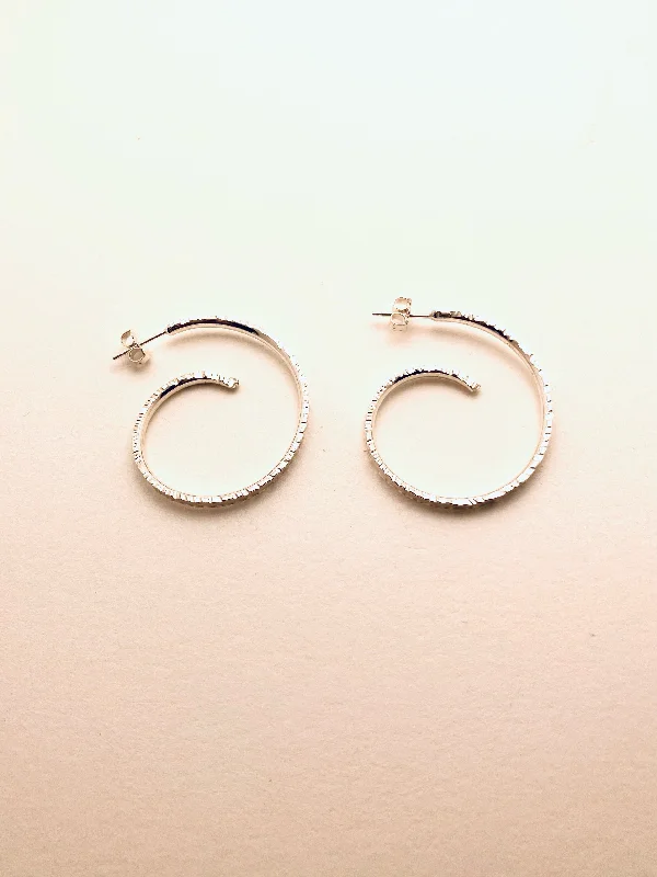 Fluid earrings-Sterling Silver Hammered Edge Hoops