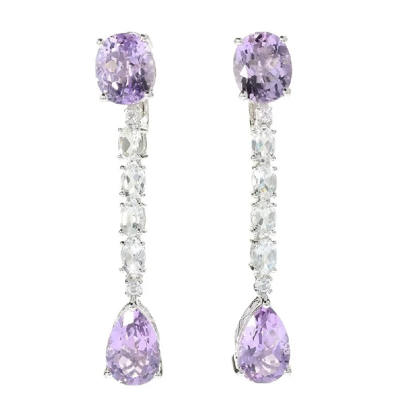 Crest motif earrings-Sterling Silver Legacy 2.25" Multi Shape Pink Amethyst Drop Earrings