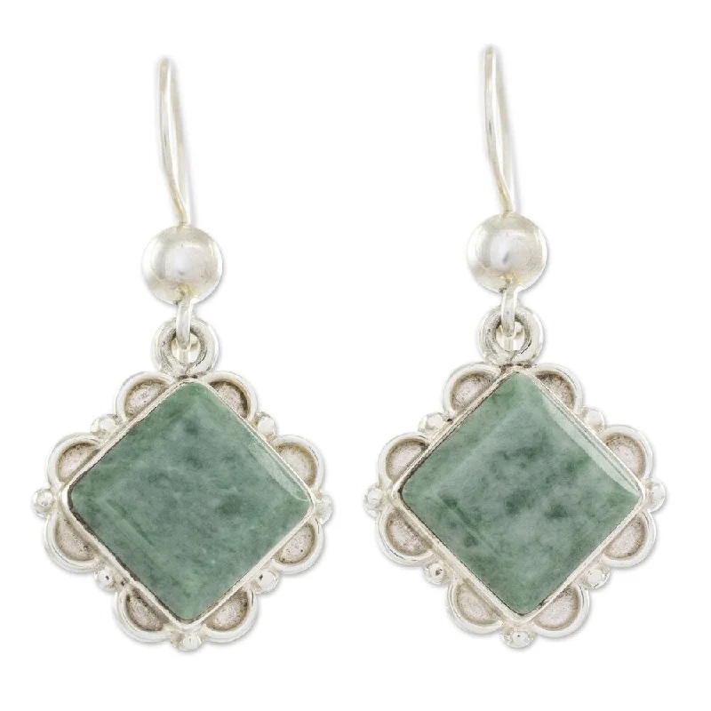 Faint silver earrings-Sterling Silver Light Green Floral Diamond Jade Earrings - 1.5L*0.8W