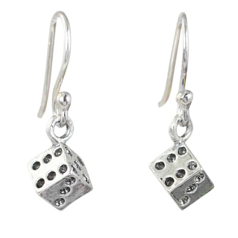 Looping wire earrings-Sterling Silver 'Lucky Dice' Earrings (Thailand)