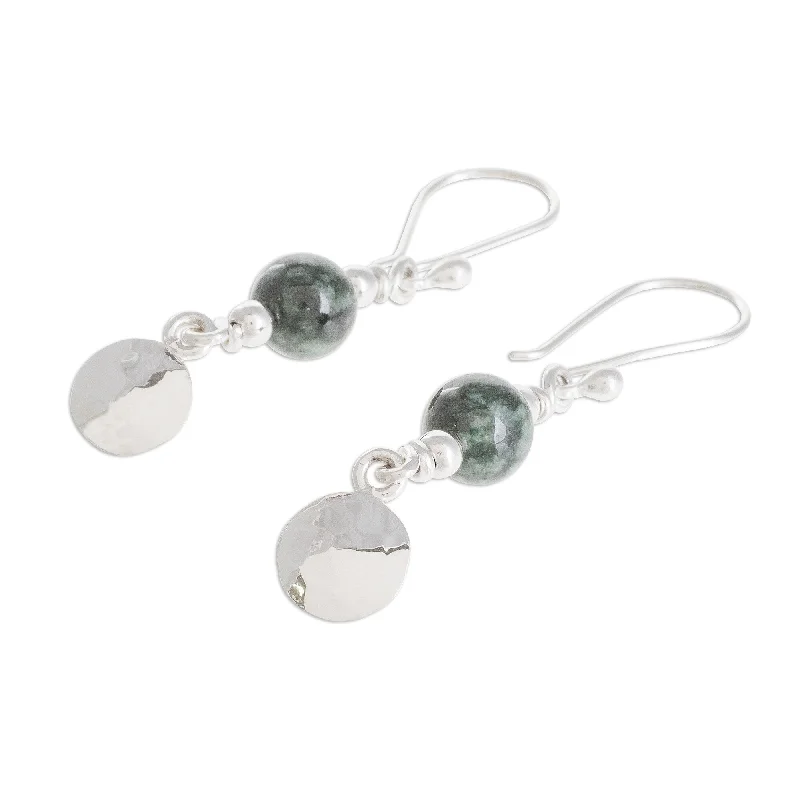 Glowing minimalist earrings-Sterling Silver Maya Aesthetic Jade Dangle Earrings(Guatemala)