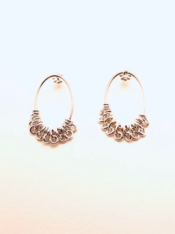 Swirled design earrings-Sterling Silver Medium Oval Ringlet Studs