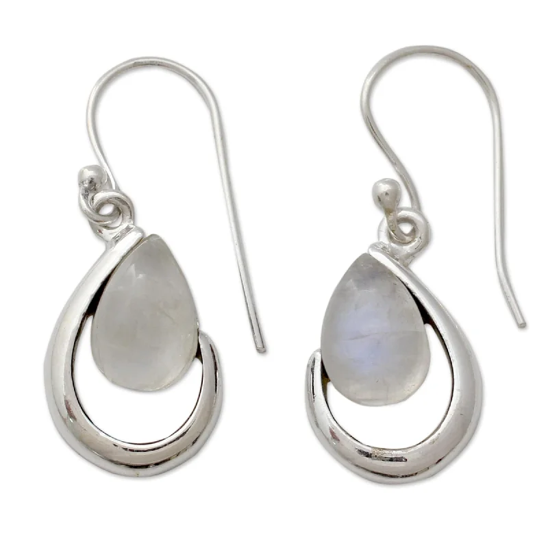 Five-heart earrings-Sterling Silver 'Sublime Symmetry' Rainbow Moonstone Earrings