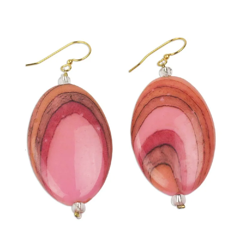 Domed cabochon earrings-Upcycled Plastic 'Rustic Love in Pink' Earrings - 2.8L*1W