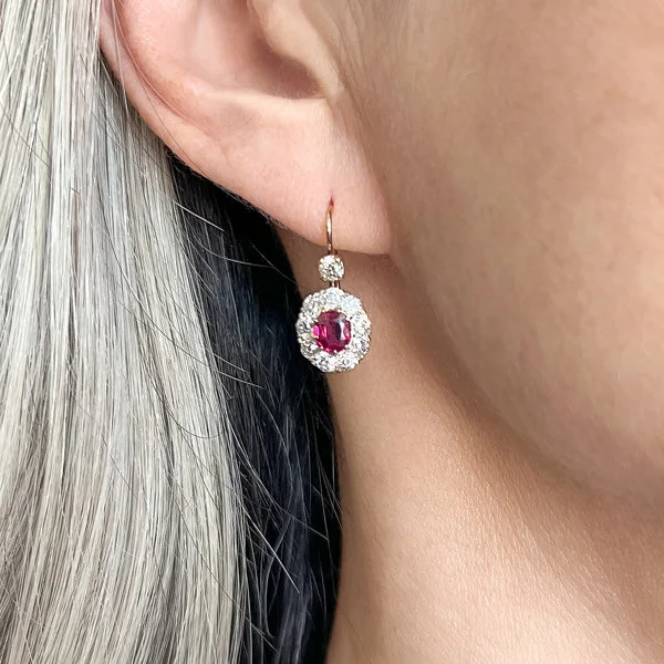 Open-slot earrings-Victorian Ruby Diamond Cluster Earrings