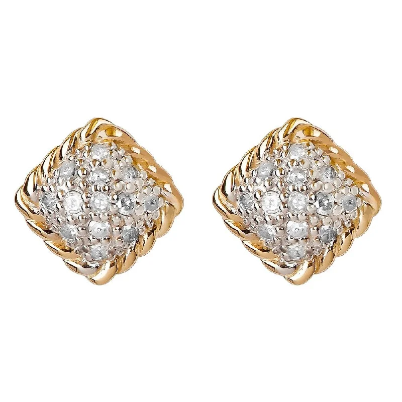 Pure stone earrings-Viducci 10k Yellow Gold Genuine 1/4ct Diamond Cluster Stud Earrings Rope Gold Trim