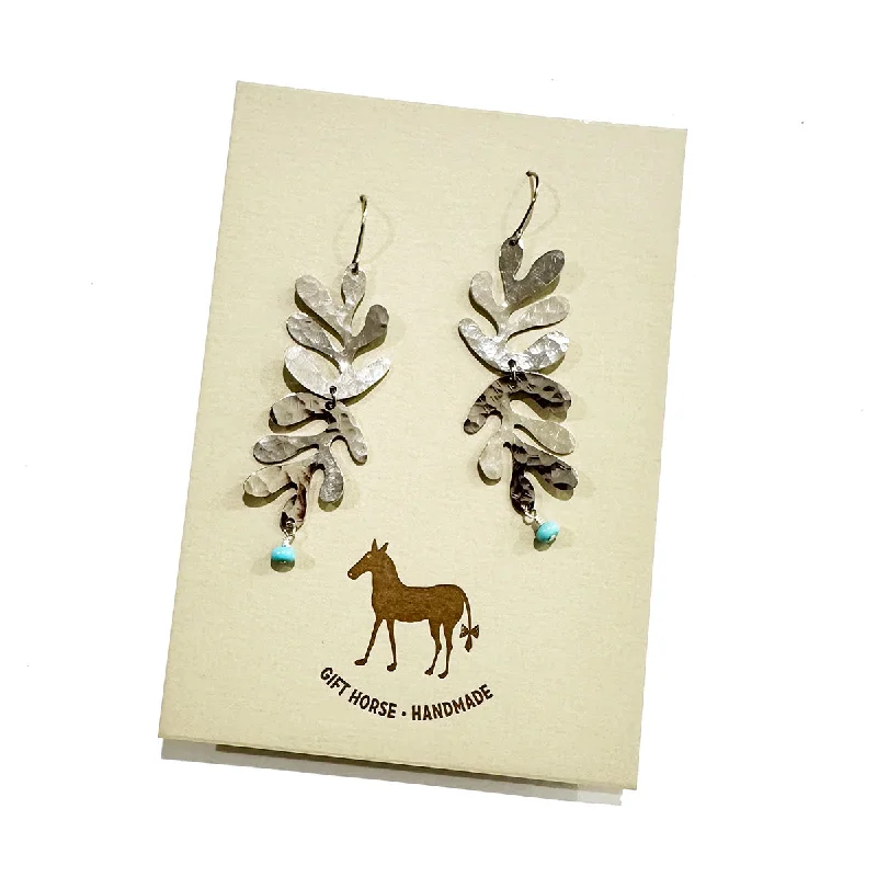 Retro-style opal earrings-White Gold Leaf Earrings with Turquoise