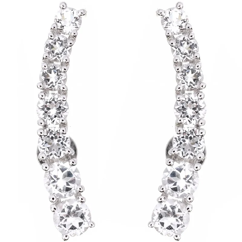 Satin gold earrings-White Topaz Polished Ear Climbers