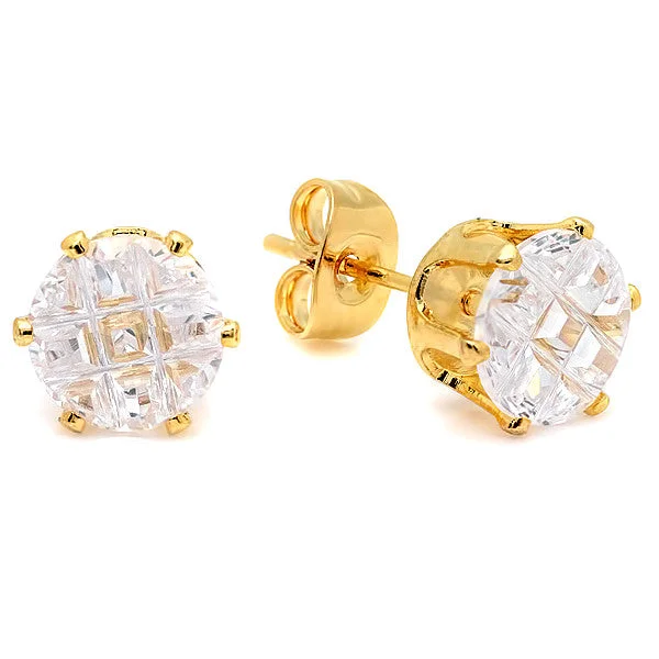 Retro topaz earrings-Women's Stud Earrings in 18 CT Gold Plated w/Simulated Diamonds