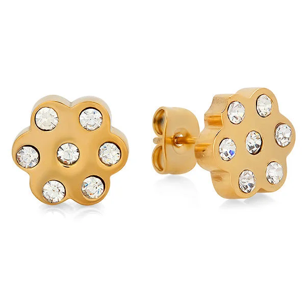 Folk grooved earrings-Women's Stud Earrings in 18 CT Gold Plated