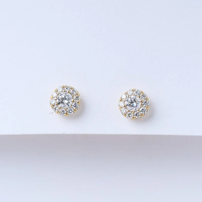 Stout hoop earrings-Yellow Gold Diamond Halo Stud Earrings